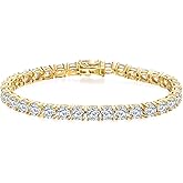 AGRULE Luxury White Gold Sterling Silver 5mm Wide Cubic Zirconia and Birthstone Tennis Bracelets for Women Birthday Wedding Everyday, 7.25"