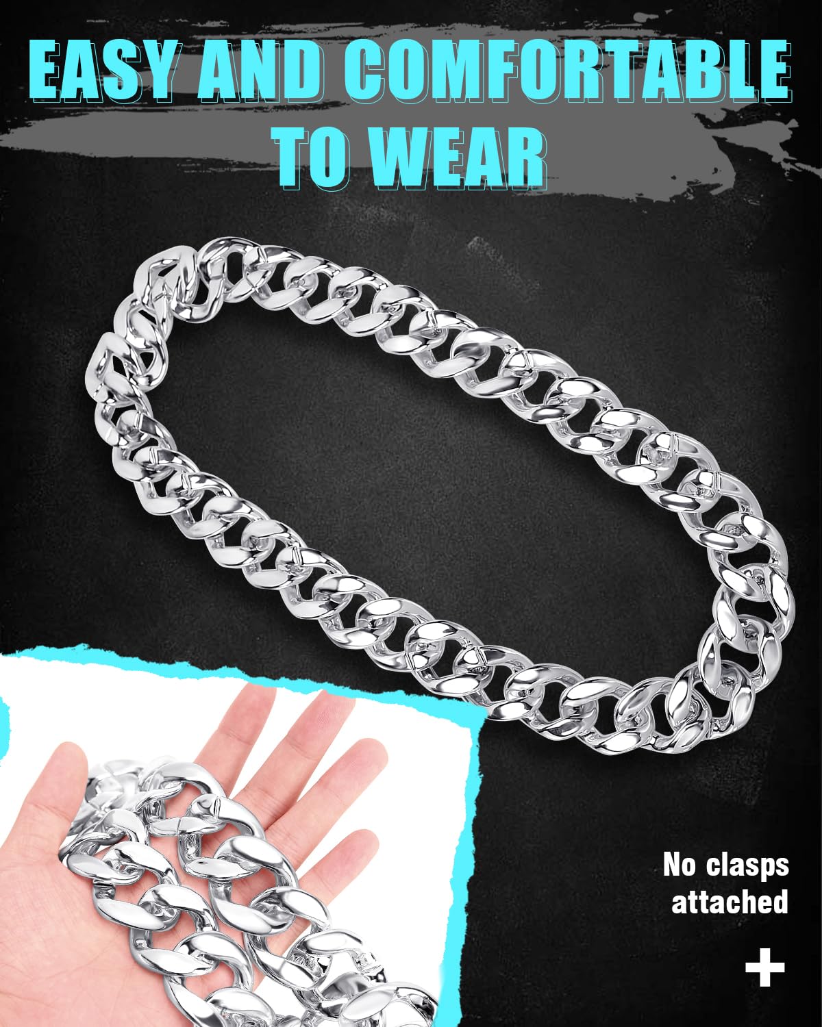 PinCute Men's Chunky Gold Necklace, 32 inches Fake Hip Hop Gold Chain, Plastic Rapper Big Gold Chain 80s 90s Fake Gold Necklace Costume Accessory