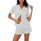 Ammiko Womens Pajamas Set Y2k Loungewear Pajama Button Down Top and Shorts Monkey Beach Short Sleeve Sleepwear Preppy