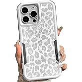 Burmcey Case for iPhone 16 Pro Max White Leopard Light Gray | Cheetah Print, Heavy Duty, Tough, Rugged, Full Body Protection, Shockproof, Protective, Women Girls Case