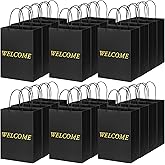 Jexine 100 Pcs Black Welcome Gift Bags 8 x 4 x 10 Inches Kraft Paper Welcome Bags for Wedding, Hotel Guests, Church Visitors, Retail Shopping