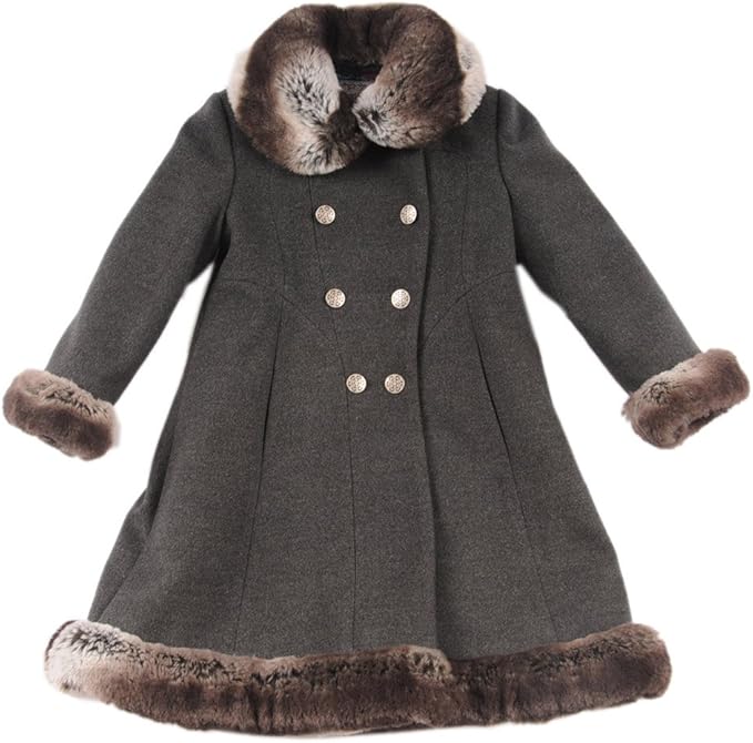 Rothschild Toddler Girls Charcoal Faux Fur Trim Wool Coat