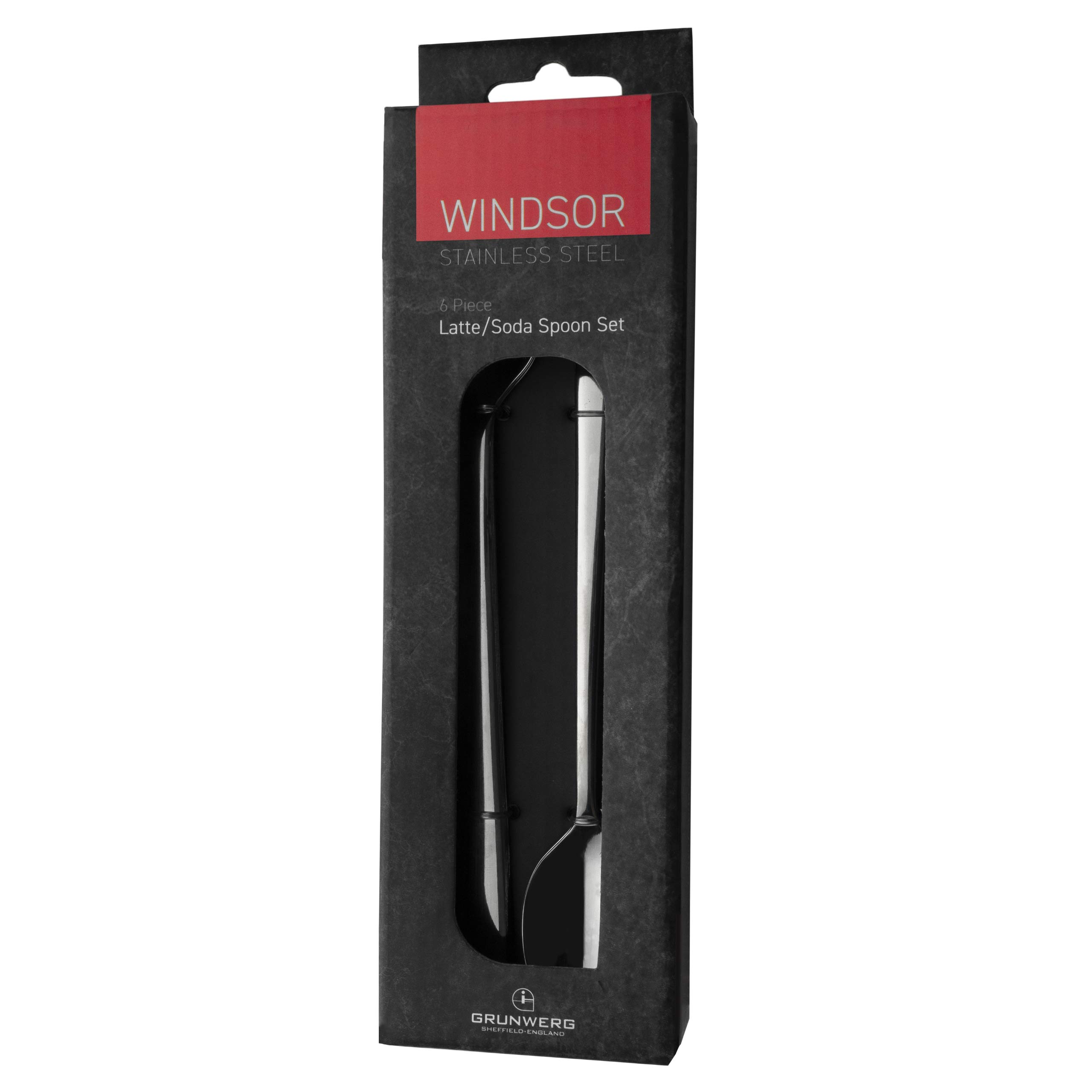 Grunwerg Windsor Carded 6-Piece Latte Spoon Set 6BXSOSWDR, 18/0 Stainless Steel, Silver