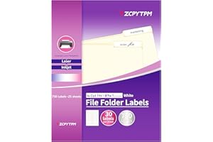 VZCPYTPM File Folder Labels,750 Labels 1/3 Cut,Self Adhesive Labels,Printable Permanent Label Stickers for Manila File Folders,2/3" x 3-7/16",Laser/Inkjet,25 Sheets,White