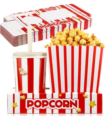 SHIMANY Movie Night Set – 12 Snack-Tabletts & 12 Popcorn-Behälter, Vintage-Design, Perfekt Für Filmabende & Kinderpartys