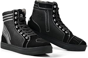 IRON JIA'S Motorcycle Shoes for Men, Anti-Slip Breathable Street Casual Motorcycle Riding Boots with Side Zipper, Ankle Support, Shift Pads Black 9.5