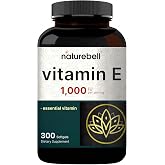 NatureBell Vitamin E 1,000 IU, 300 Softgels | 3rd Party Tested Antioxidant Supplement for Skin, Heart &amp; Brain Health Support, High Potency*, Gluten-Free &amp; Non-GMO
