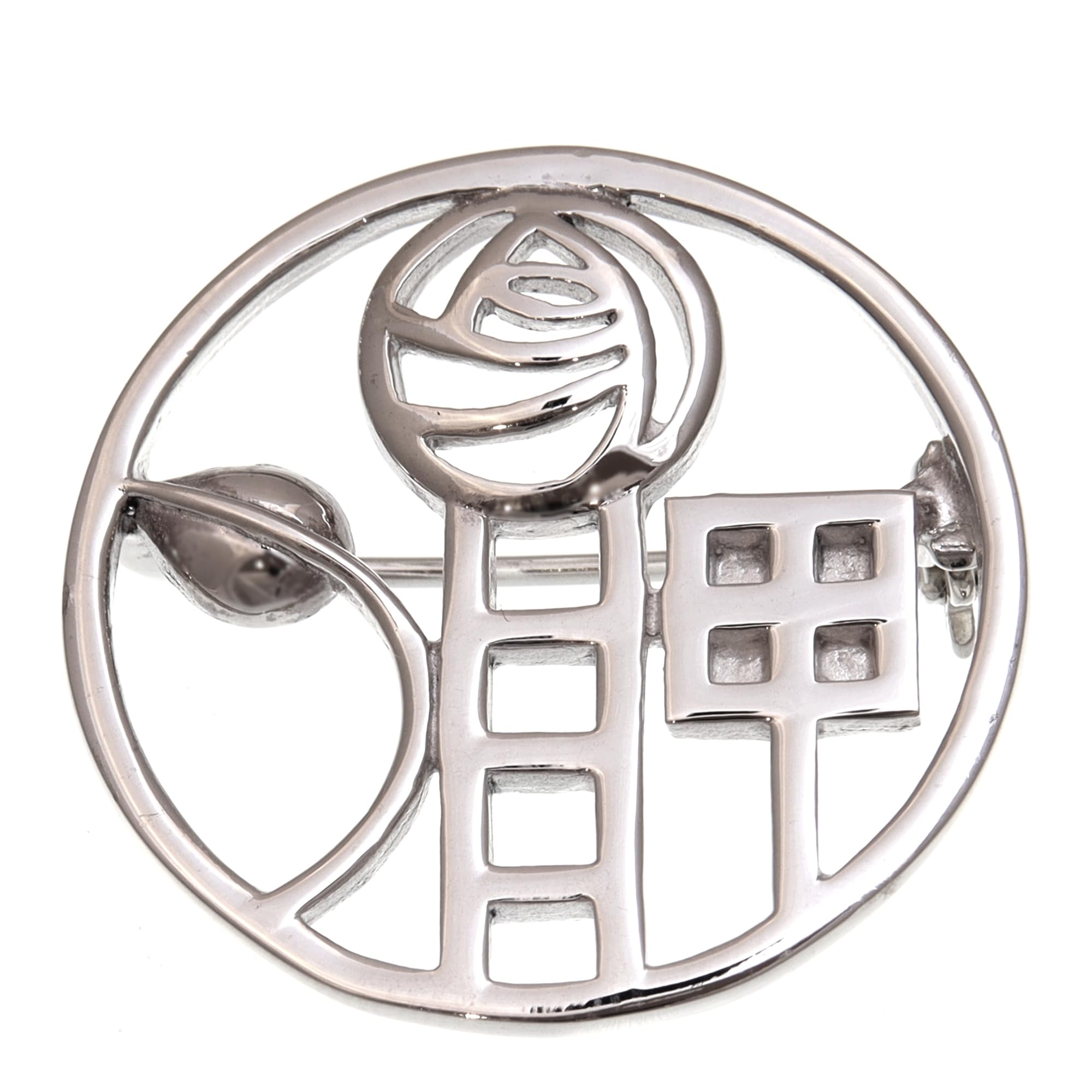 Alexander Castle 925 Sterling Silver Charles Rennie Mackintosh Brooch for Women - Silver Brooch Pin with Jewellery Gift Box - 28mm