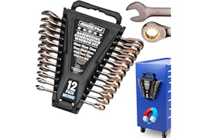 SEDY Premium 12-Piece Metric Ratchet Wrenches Set with Magnetic Organizer 8mm-19 mm, 72-Tooth Ratcheting Wrench Set, Cr-V Steel Ratchet Combination Wrench Set for Automotive, Machine Repair