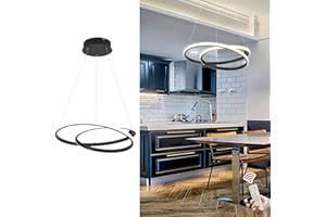 Tioolo Modern LED Chandelier, 36W Dimmable LED Pendant Light with Remote, Black Acrylic Pendant Lighting Fixture, 2 Ring Chan