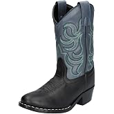 Smoky Mountain Boots Kids Monterey Boot, Black/Blue, 11.5 Little Kid | Western cowboy boot with faux leather upper, round toe, faux leather lining, foam insole, PVC sole and pull-on design