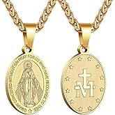 P. BLAKE Oval Saint Christopher/Michael/Joseph/Jude/Virgin Mary/Joseph/Francis/Patrick/Anthony/Benedict/Thomas Necklace for Men Women, Stainless Steel Catholic Patron Pendant with Chain 24 Inches