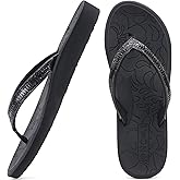 ONCAI Women's Flip Flops with Rhinestone, Arch Support Yoga Mat Comfort Walking Summer Beach Thong Sandals with Plantar Fasciitis Rubber Soles US Size 5-11