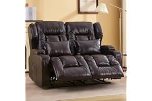 IPKIG 54.2" RV Loveseat Recliner, Faux Leather Double Reclining RV Sofa with Side Pockets and Cup Holder, RV Home Theater Seating, Manual Recliner Chair (Dark Brown)