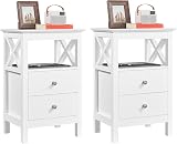 Yaheetech Bedside Tables Set of 2 White Nightstand with 2 Drawers 60cm