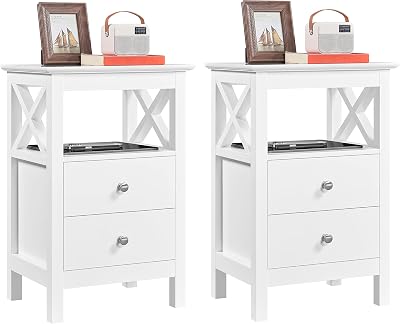 Yaheetech Bedside Tables Set of 2 White Nightstand with 2 Drawers 60cm