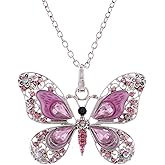 Alilang Sparkly Enamel Painted Crystal Rhinestone Butterfly Pendant Necklace