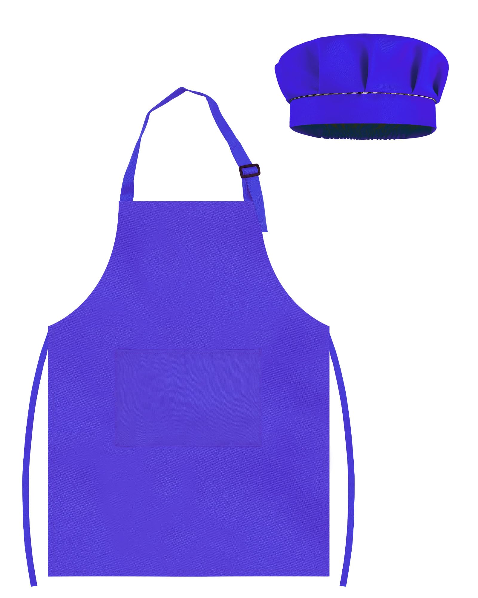 TOPWAYS Chef Hat and Apron Child Set, Adjustable Children Chef Apron Outfit Costume, Kitchen Apron for Baking Cooking Painting, Artist Apron with Two Pockets (Gemstone Blue, L (7 to 13 years))