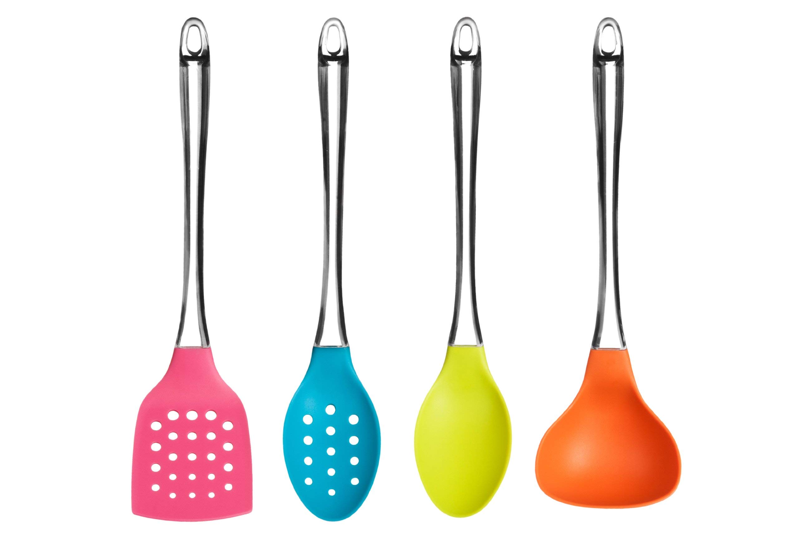 Premier Housewares Kitchen Utensil Set Kitchen Tools Set Cooking Utensils Set 4-Pieces Kitchen Accessories Multi-Coloured Silicone Utensils Set