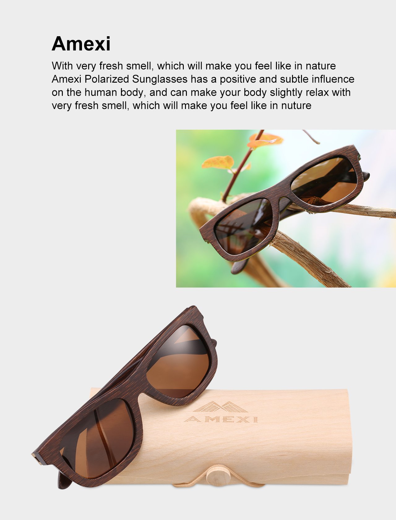 Amexi 2018 Novità Bambù Occhiali da sole con protezione UV400 Donne ,Uomo ,Luce unisex polarizzata anti-UV Occhiali da sole in legno