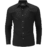 SALVAJE OESTE Western Embroidered Cowboy Shirts for Men, Casual Button Down Long Sleeve Shirt with Floral Design