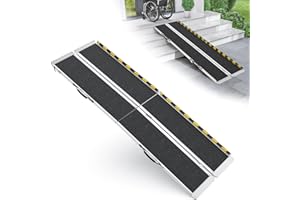 WheelX 8 Feet Portable Wheelchair Ramp, 600 LBS Capacity Folding Aluminum Threshold Ramp with Anti-Slip Surface, Mobility Access Handicap Ramp for Home Steps, Doorway, Stairs, Doorways, Scooter