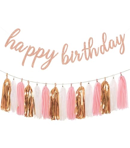 Girls Party Decorations Pink Happy Birthday Banner With Golden Sparkle ...