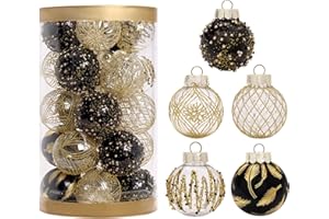 Garhelper Christmas Trees Ornament Balls, PVC Shatterproof Christmas Decoration Ball, 25 Pcs PET Painted Christmas Ball Set for Festival Wedding Christmas Tree Decoration (2.4inch/60mm, Black)