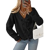 LILLUSORY Womens Cropped Cardigan Sweater Chunky Knit Tie Front Bow Fall Top V Neck Outfits Cute Cozy Clothes 2025 Trendy