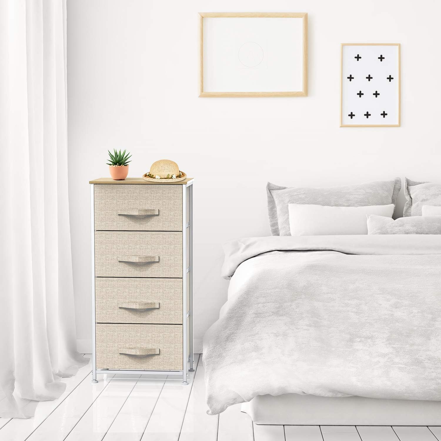4 Drawer Fabric Dresser Storage Tower, Dresser Chest with Wood Top, Organizer Unit for Closets Bedroom Nursery Room Hallway by Pipishell: Home Improvement