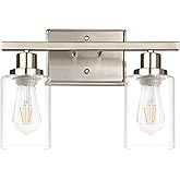 Ascher 2-Light Wall Sconces, Modern Vanity Light Fixture with Clear Glass Shade, Brushed Nickel Wall Light for Mirror Bedroom