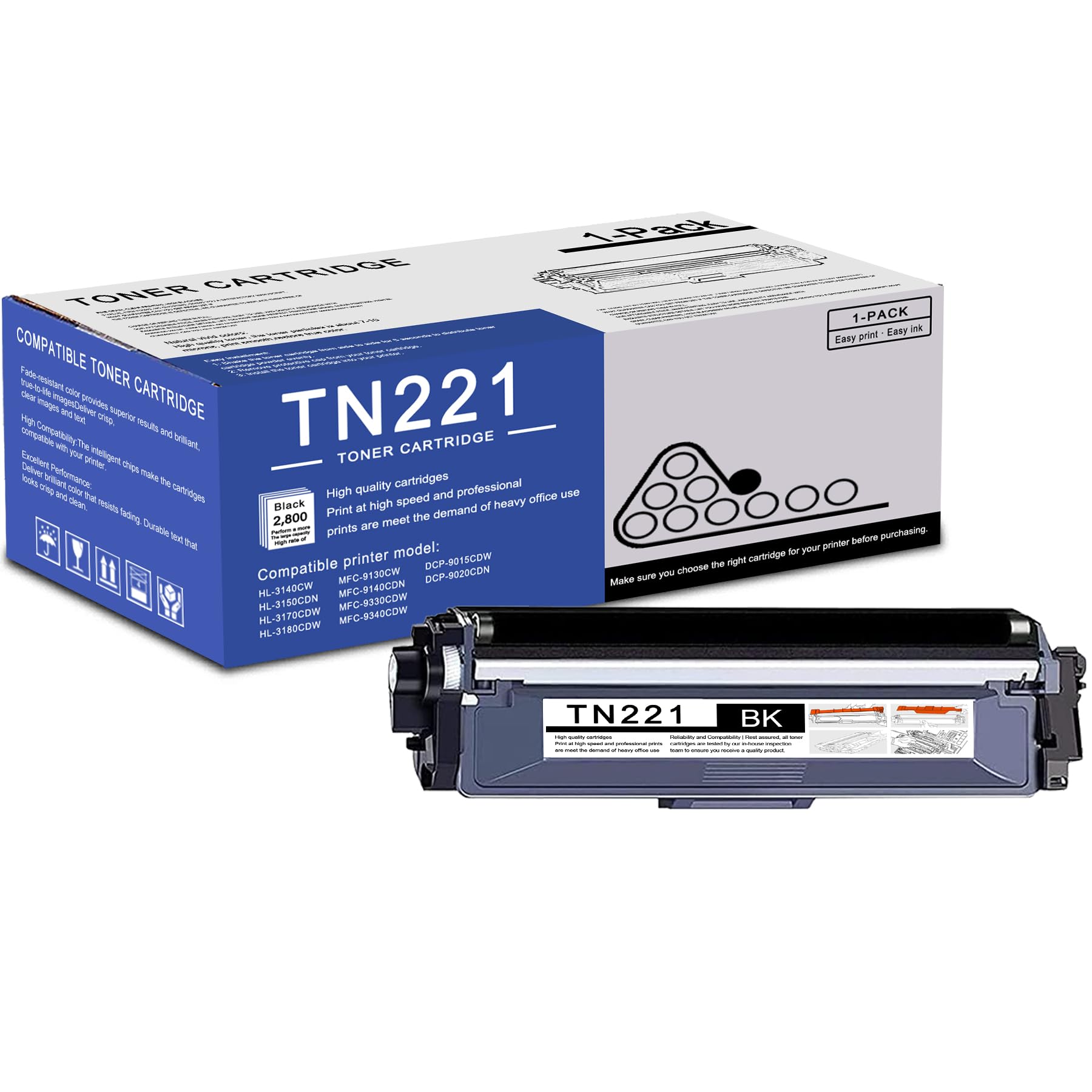Photo 1 of 1 Pack TN221 Black Toner Cartridge High Yield Compatible TN221 Replacement for Brother HL-3140CW 3150CDN 3170CDW MFC-9130CW 9140CDN 9340CDW DCP-9015CDW 9020CDN Printer