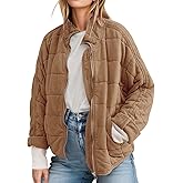 ETCYY Women's Causal Lightweight Quilted Jackets Long Sleeve Oversized Warm Winter Zip Up Coat with Pockets