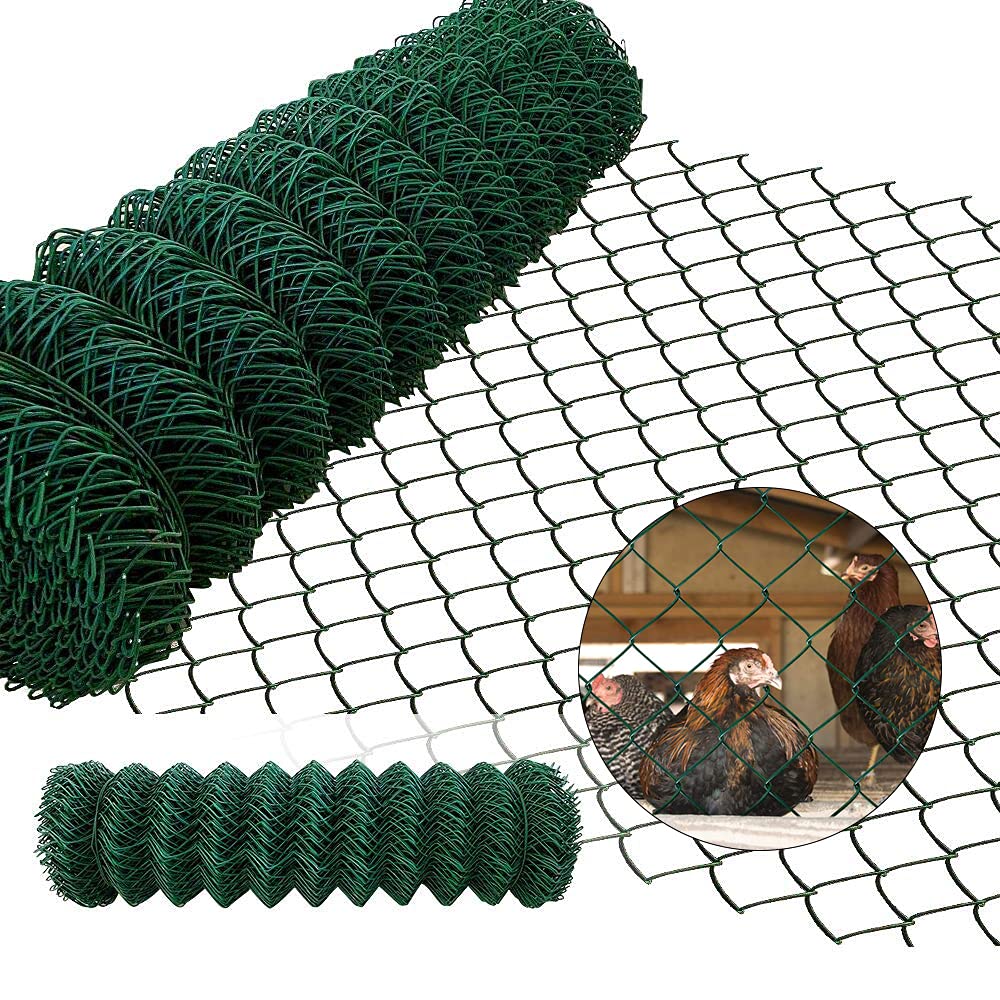 Amagabeli Garden Home 1.2M X 25M Green Chain Link Fencing RAL6005 PVC Coated 50 x 50mm Mesh Size 2.4mm Wire Diameter Galvanized Wire Mesh Fence Roll Poultry Netting Chicken Wire Rabbit Animal DA138