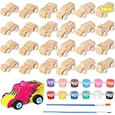 Lenwen 24 Pcs DIY Wooden Race Cars, Unfinished Wooden Car Race Cars Toy with 12 Color Acrylic Paint Easy Woodworking Set, Arts and Crafts Kit Birthday Party Presents for Boys and Girls(Cute)
