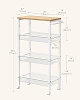 VASAGLE 4-Tier Trolley Space-Saving Kitchen Cart 22 cm Deep Oak Beige White view 6