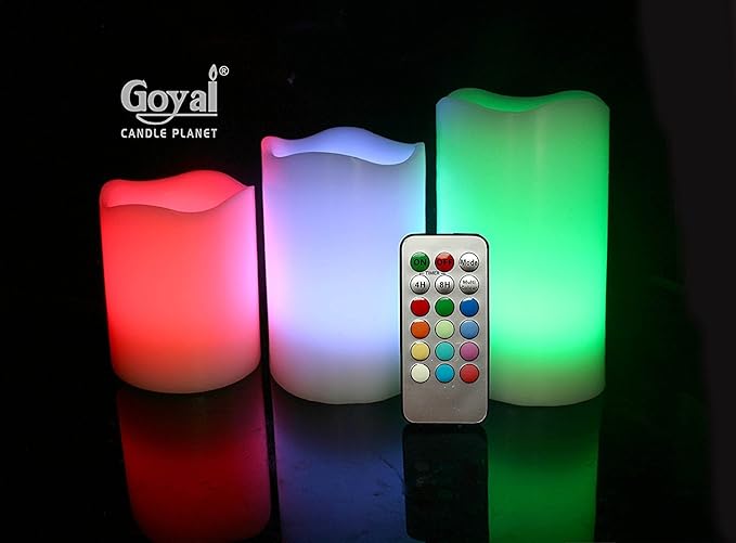 GOYALHigh Quality LUMA LED Candle Multicolor Changing Made of Plastic give The Look of Wax and Flameless Candles (Set of 3) with Remote as Well as Timer