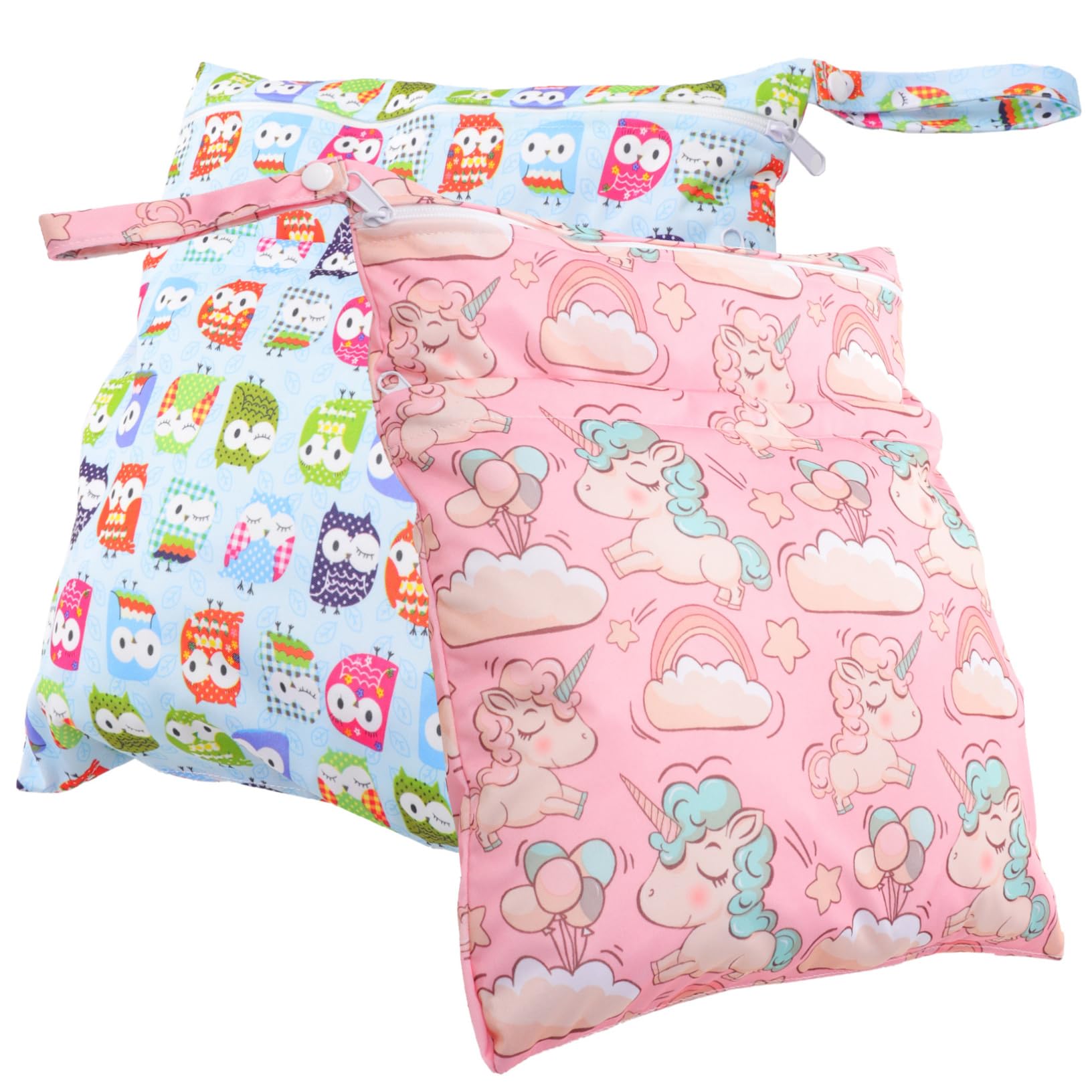 HAPINARY 2pcs Wet-Dry Bag Diaper Organizer Travel Storage Pouch for Diapers Yoga Gear Fitness Essentials Lightweight Portable Pink Unicorn Fox Animal Medium
