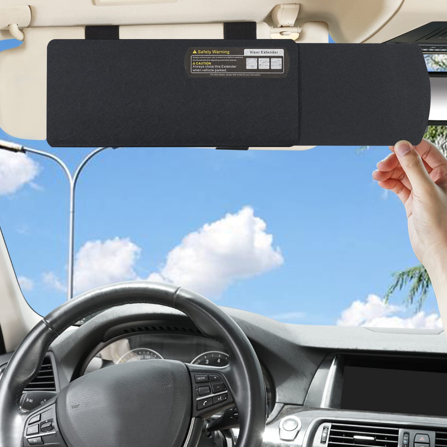 TFY Car Visor Extender Anti-Glare Sun Visor Extender Window Sun Protection and UV Ray Blocker - Black