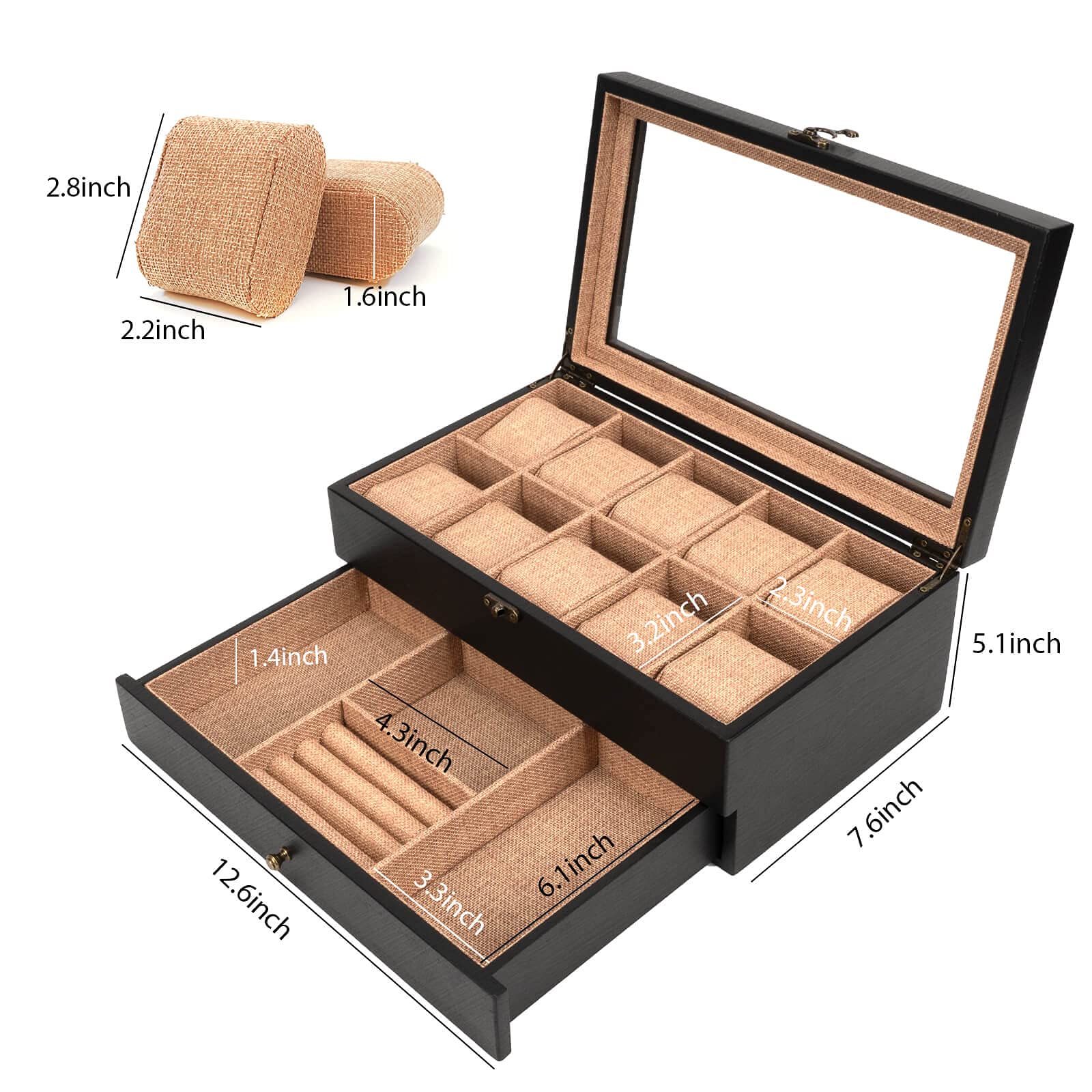 Emfogo Watch Box - 10 Slot Watch Case for Men Women, Wooden Watch Holder Organizer Display for Mens, Gift For Boyfriend Fathers Day Birthday Gifts (Black)