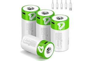 VOLKATE D Batteries 4 Pack, Rechargeable D Cell Batteries with USB-C Charging Cable, 1.5V LR20 Lithium Ion Battery D Size 7500mWh for Flashlights, Lanterns, Remote Controls, Radios, Fans, Toys, Clocks