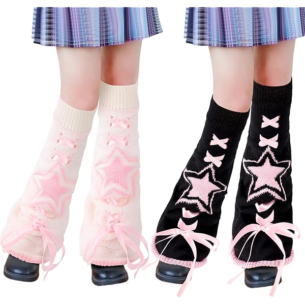 FEOYA Leg Warmers For Girls Women 2 Pairs White Striped