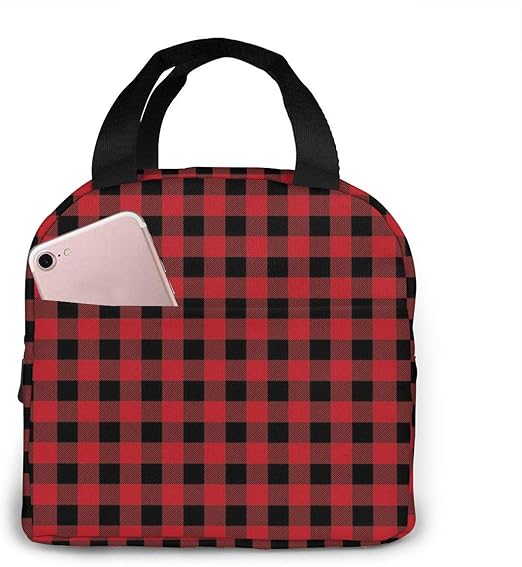 red and black lunch bag