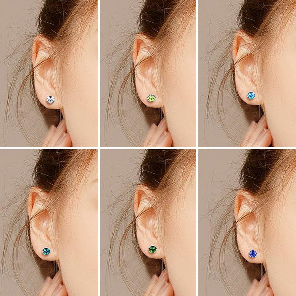 12 works Stud Earrings Stainless Steel Ear Studs Round Cubic Zirconia Earrings Surgical Steel Ear Piercing Studs for Women Girls - Image 5