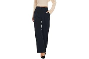 KICZOY Women's Wide Leg High Waist Wide Leg Pants Loose Fit Back Elastic Waist Pleated Front Trousers for Work Casual Black