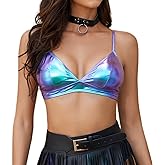 Gatielzana Women's Metallic Crop Tops Shiny Light-Support Rave Bra Swimsuit Top