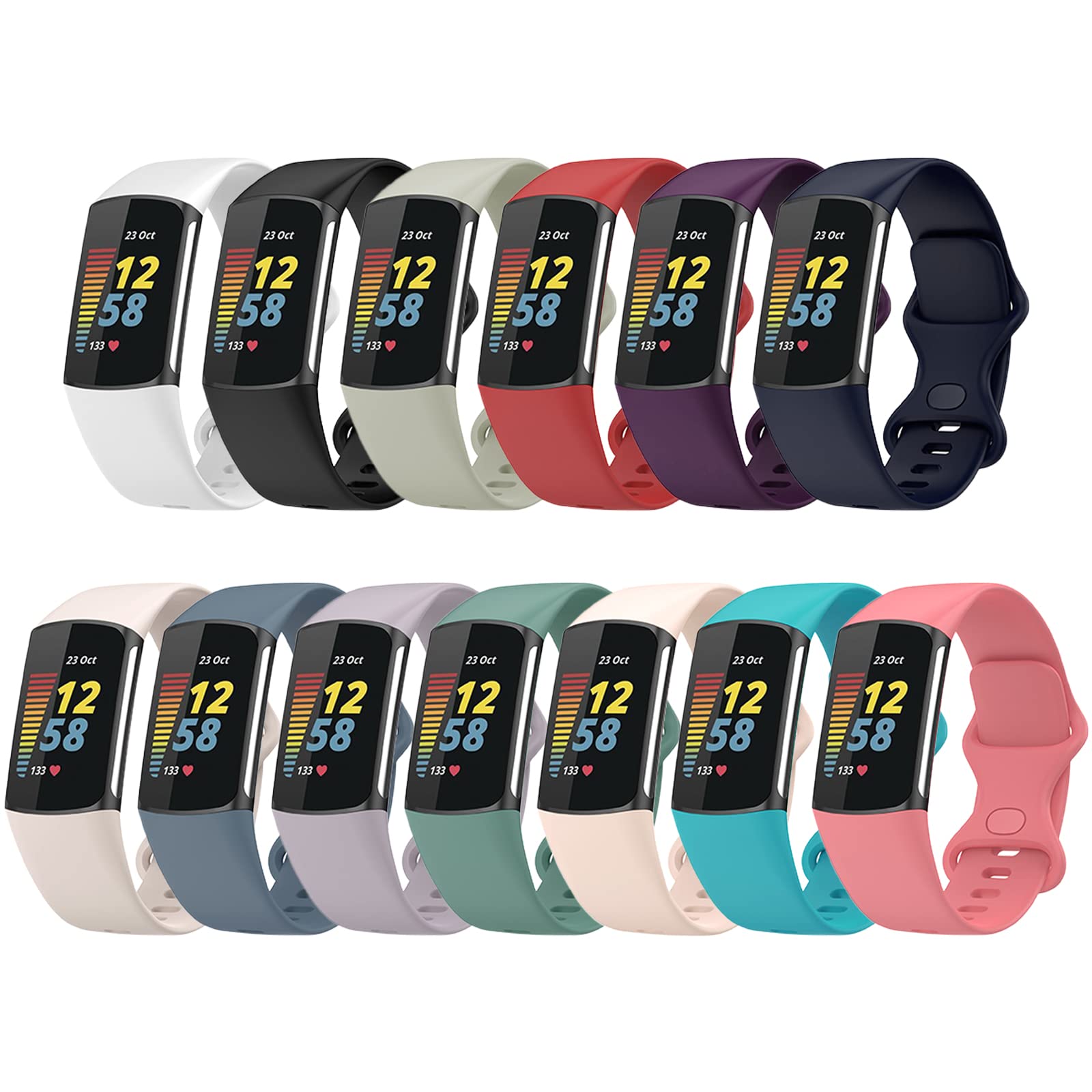 TopPerfekt Straps Compatible with Fitbit Charge 6 Strap, Adjustable Soft Silicone Sport Replacement Watch Band Wristbands Bracelet for Charge 5 Activity Tracker Women Men (13-packs, Large) — image 1
