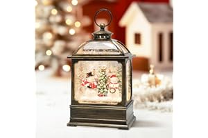 GLEXPFESTI Christmas Snow Globe Lantern with Snowmen 8 Music Songs & 6H Timer Water Snow Globe Lantern USB & Battery Operated for Christmas Festival Decorations Gifts (Two Snowmen)