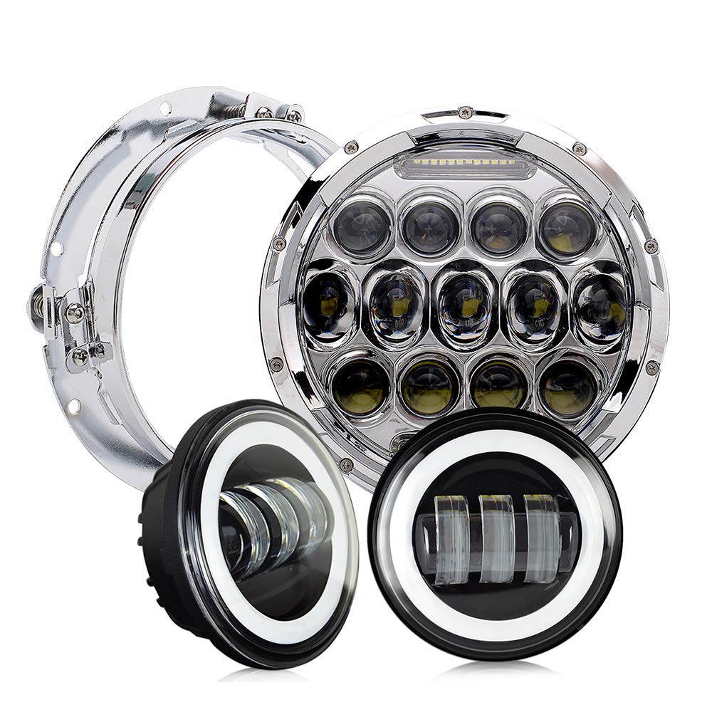 DOT Approved 7 inch LED Headlight 4.5 inch Fog Passing Lights Ring Motorcycle Headlamp for Harley Davidson Touring Road King Heritage Softail Deluxe Fatboy Ultra Classic Electra Street Glide Tri Cvo