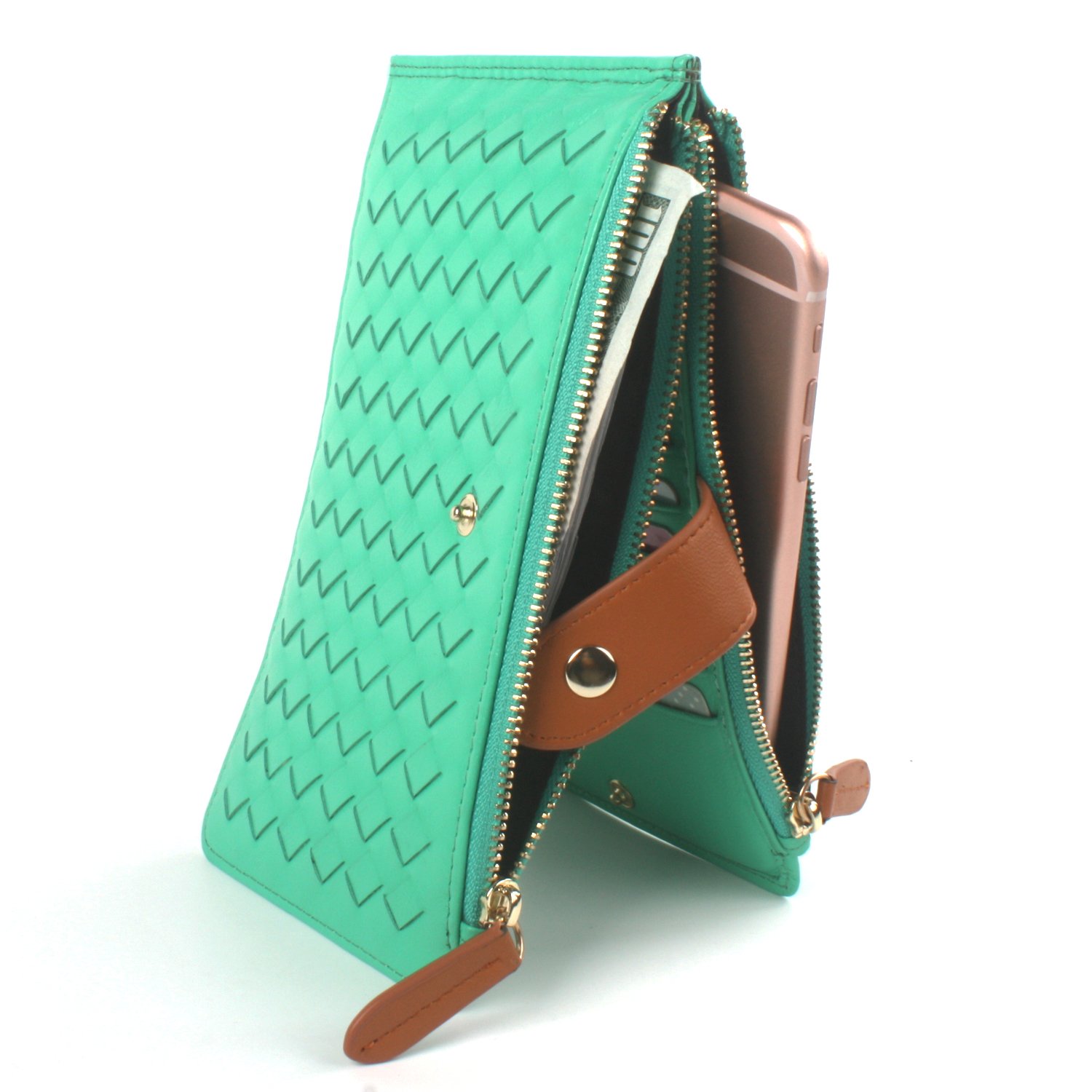 Women Fashion Bifold Genuine Leather Wallet Blocking Clutch Card Holder,Green